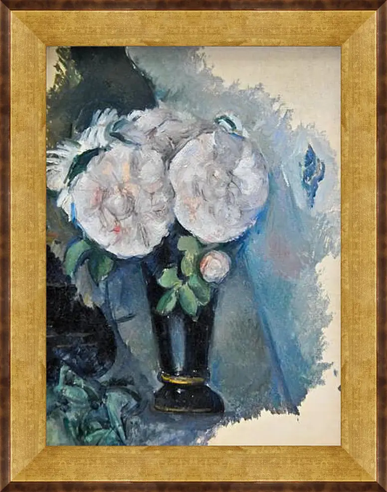 Картина в раме - Flowers in a Blue Vase. Поль Сезанн