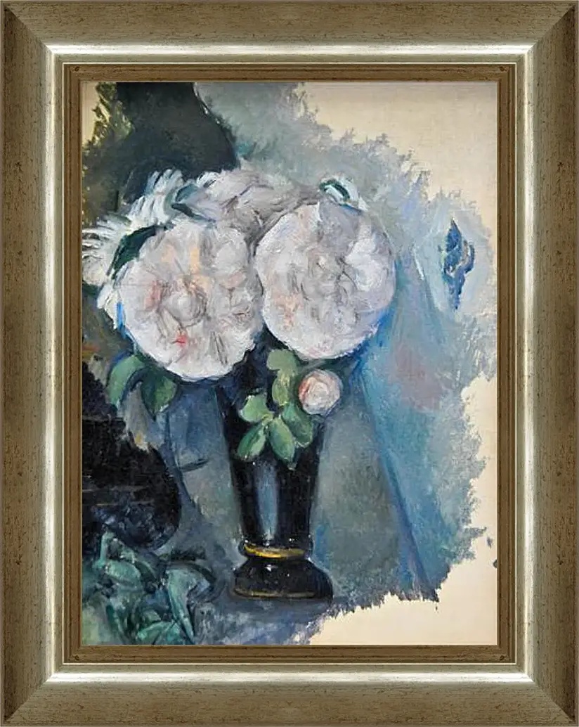 Картина в раме - Flowers in a Blue Vase. Поль Сезанн