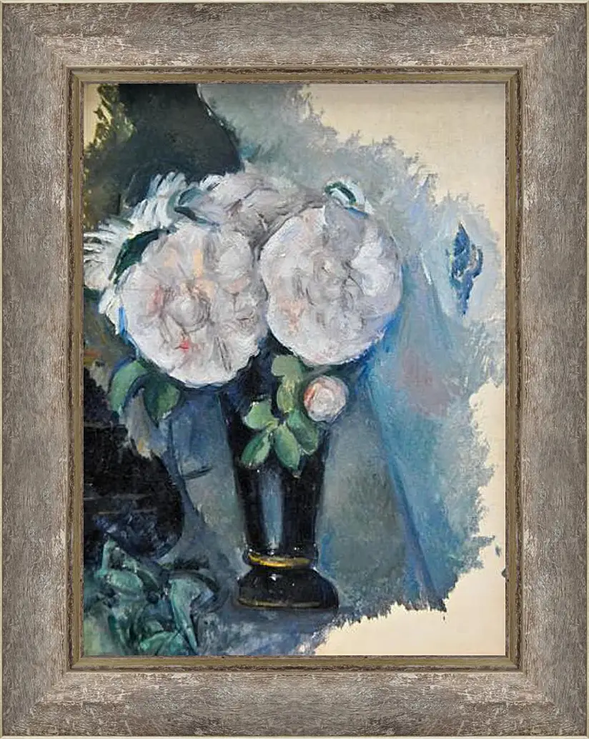 Картина в раме - Flowers in a Blue Vase. Поль Сезанн