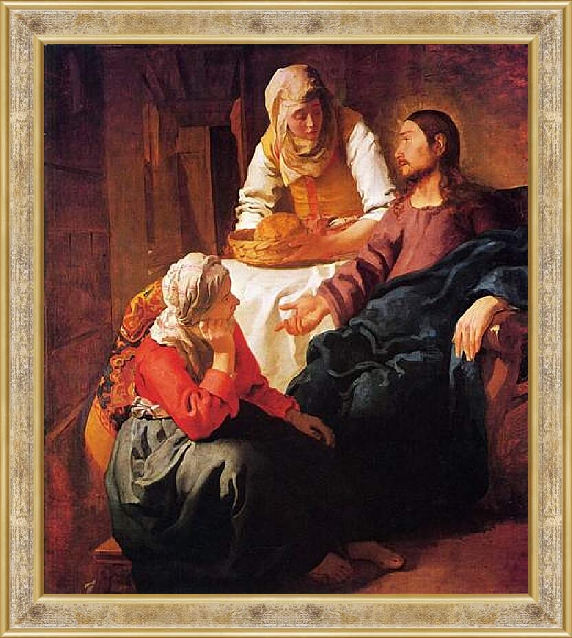 Картина в раме - Христос в доме Марии и Марфы (1665). Ян (Йоханнес) Вермеер