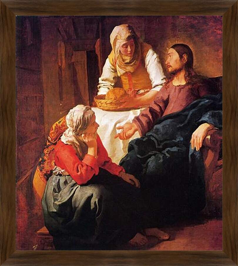 Картина в раме - Христос в доме Марии и Марфы (1665). Ян (Йоханнес) Вермеер