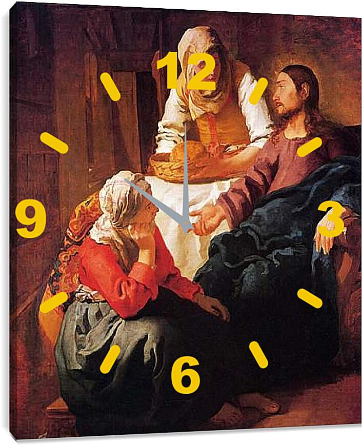 Часы картина - Христос в доме Марии и Марфы (1665). Ян (Йоханнес) Вермеер