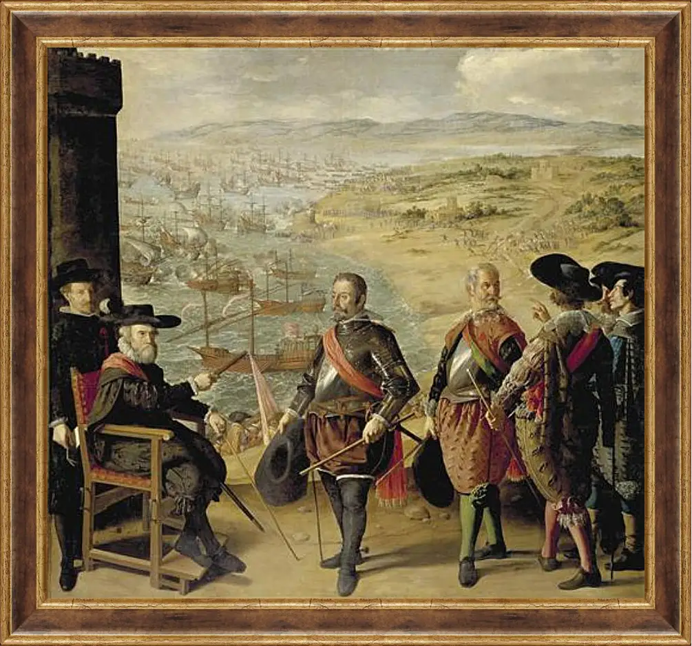 Картина в раме - The Defense of Cadiz againts the English. Оборона Кадиса против англичан. Франсиско де Сурбаран