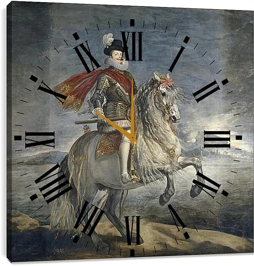 Часы картина - Felipe III on Horseback. Диего Веласкес