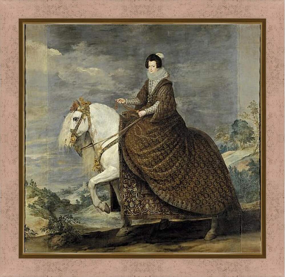 Картина в раме - Queen Isabel de Bourbon wife of Felipe IV on Horseback. Диего Веласкес