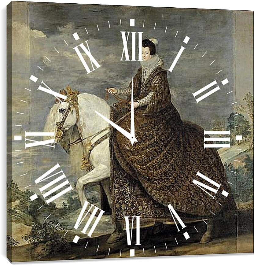 Часы картина - Queen Isabel de Bourbon wife of Felipe IV on Horseback. Диего Веласкес