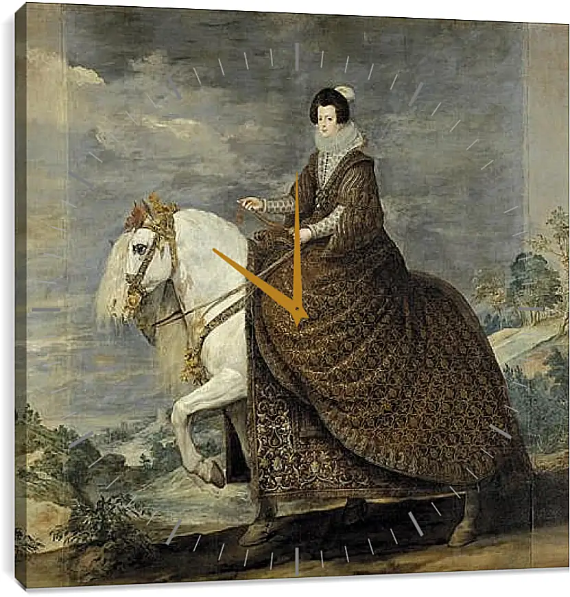 Часы картина - Queen Isabel de Bourbon wife of Felipe IV on Horseback. Диего Веласкес