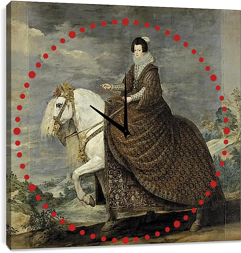 Часы картина - Queen Isabel de Bourbon wife of Felipe IV on Horseback. Диего Веласкес