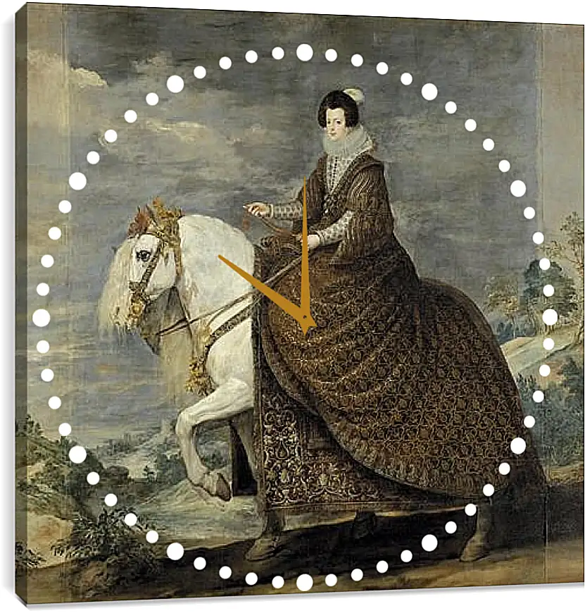 Часы картина - Queen Isabel de Bourbon wife of Felipe IV on Horseback. Диего Веласкес