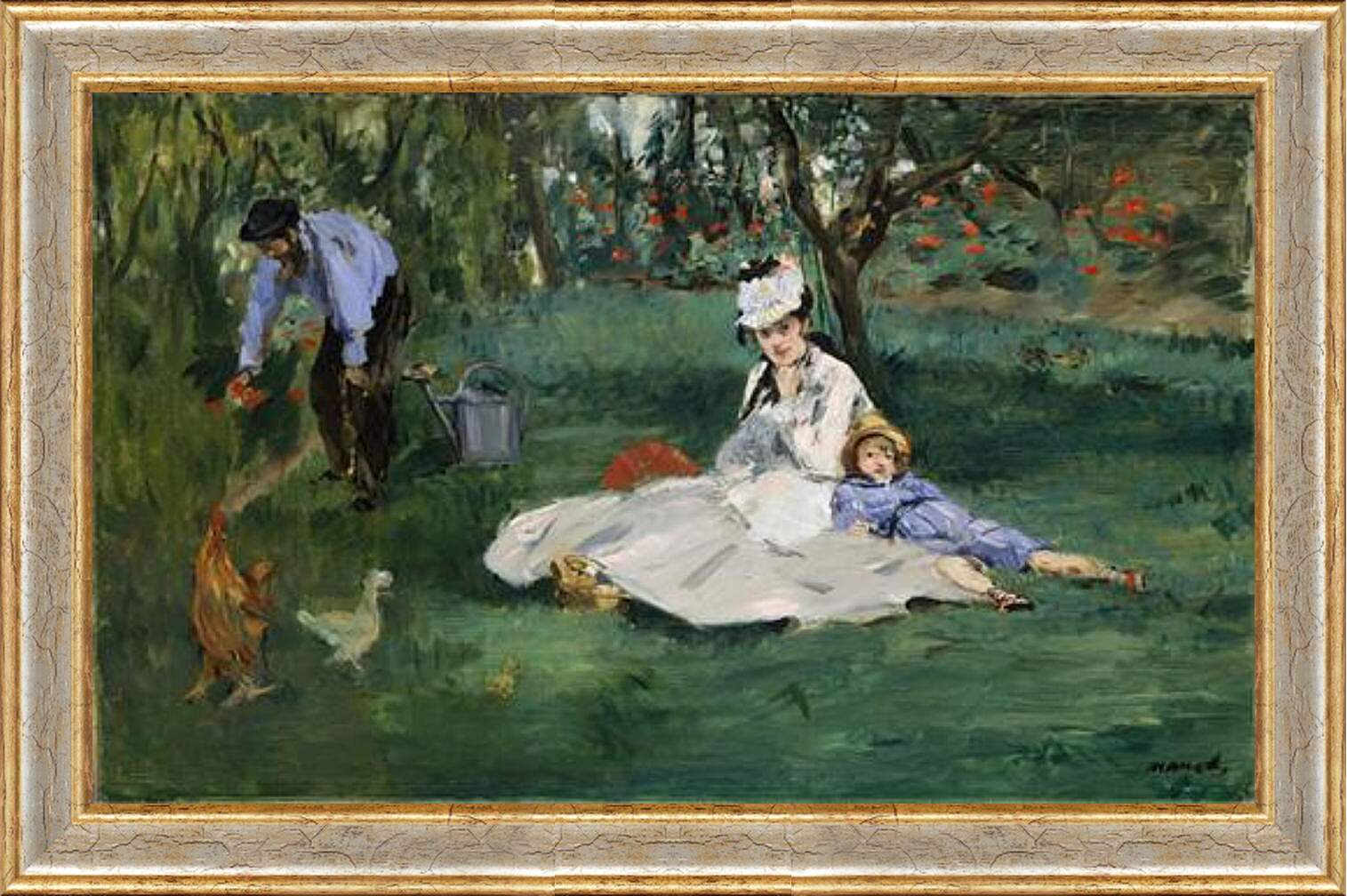 Картина в раме - Семья Моне в саду в Аржантёй. Эдуард Мане