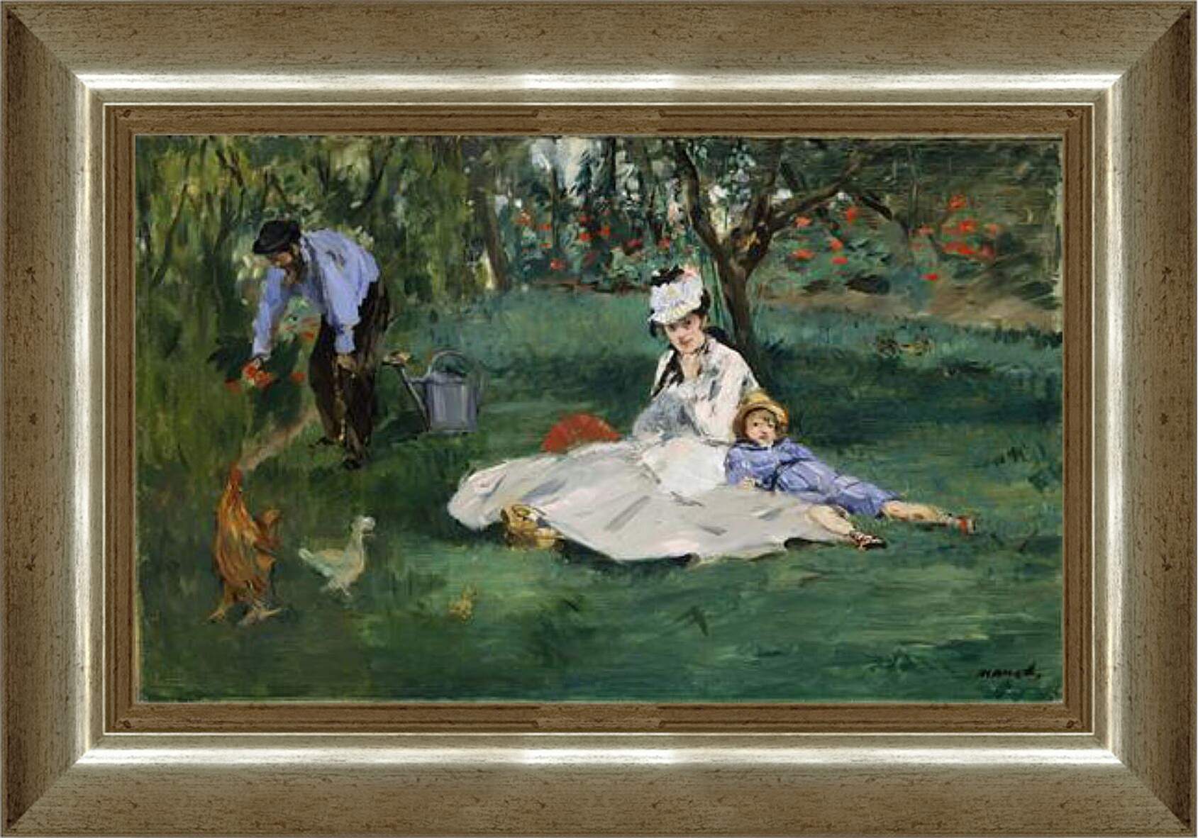 Картина в раме - Семья Моне в саду в Аржантёй. Эдуард Мане