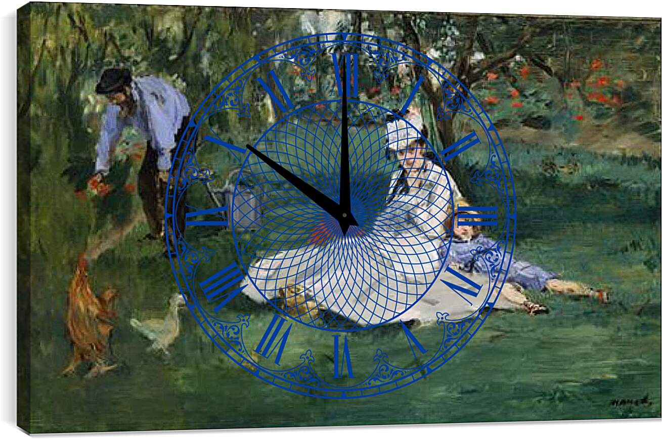 Часы картина - Семья Моне в саду в Аржантёй. Эдуард Мане