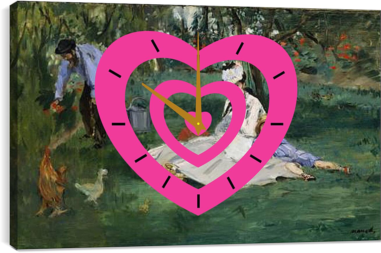 Часы картина - Семья Моне в саду в Аржантёй. Эдуард Мане