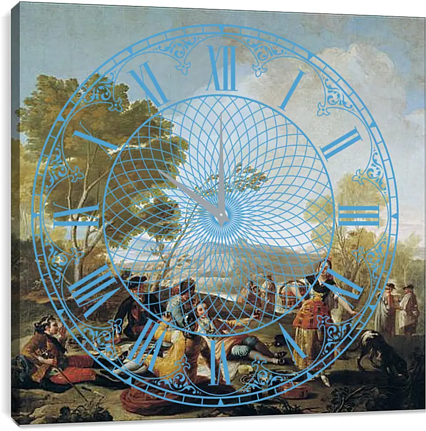 Часы картина - Picnic on the Banks of the Manzanares. Франсиско Гойя