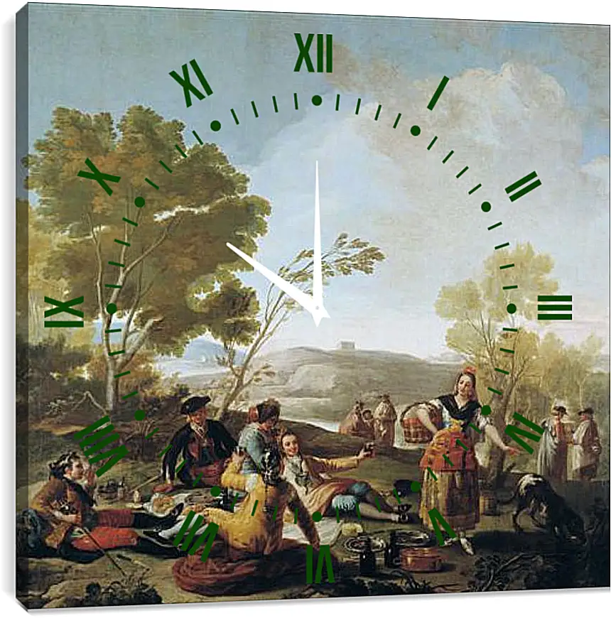 Часы картина - Picnic on the Banks of the Manzanares. Франсиско Гойя