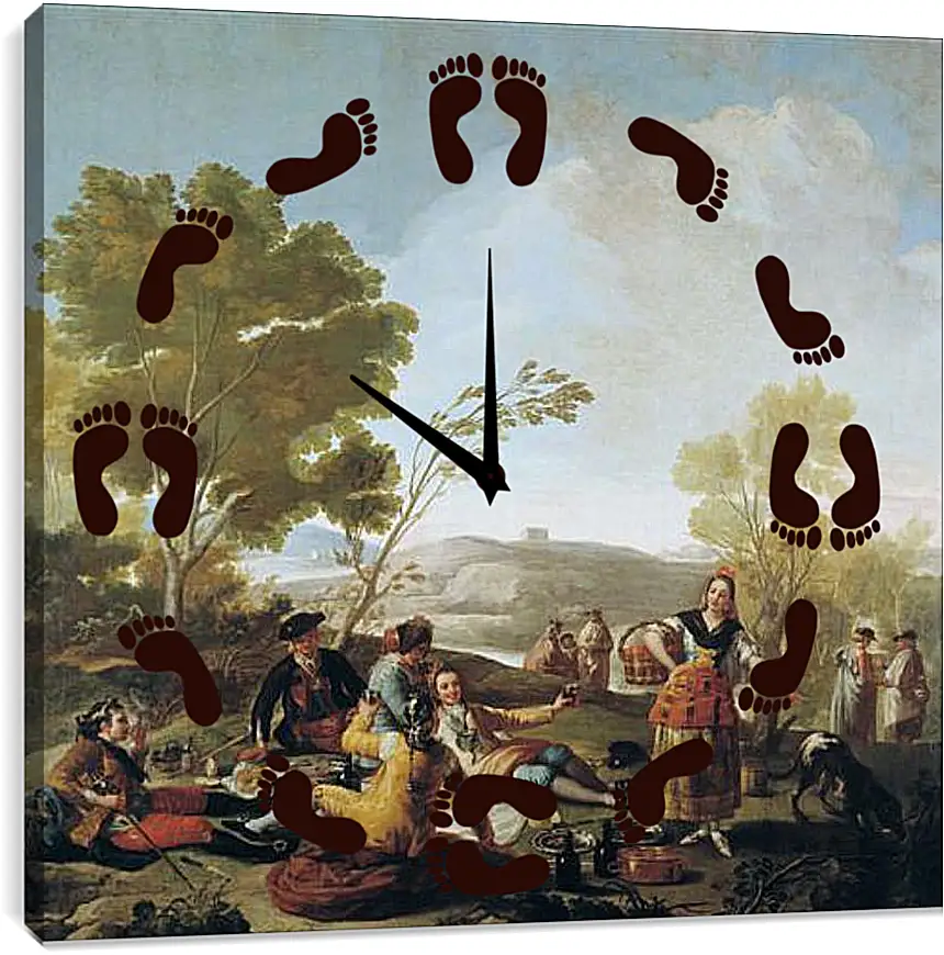 Часы картина - Picnic on the Banks of the Manzanares. Франсиско Гойя