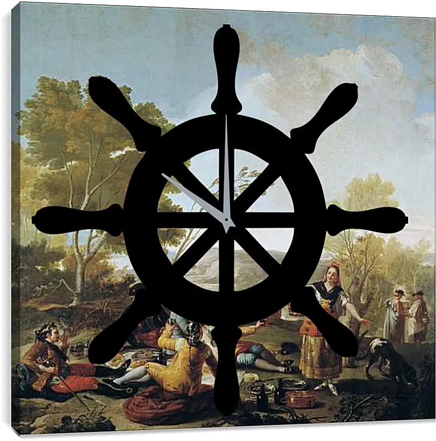 Часы картина - Picnic on the Banks of the Manzanares. Франсиско Гойя