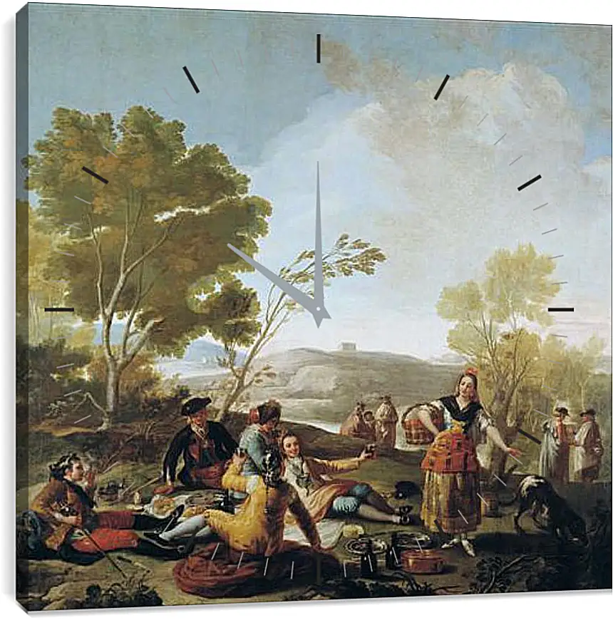 Часы картина - Picnic on the Banks of the Manzanares. Франсиско Гойя