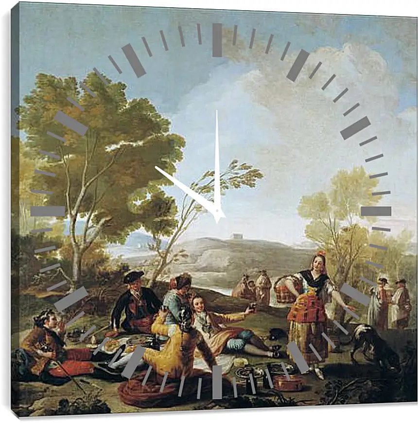 Часы картина - Picnic on the Banks of the Manzanares. Франсиско Гойя