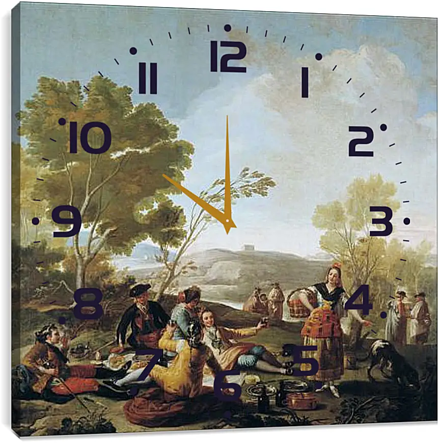 Часы картина - Picnic on the Banks of the Manzanares. Франсиско Гойя