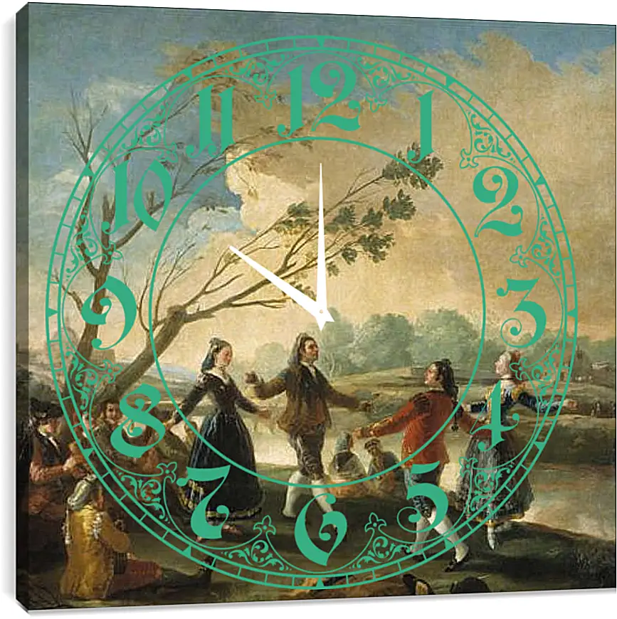Часы картина - Picnic on the Banks of the Manzanares. Франсиско Гойя