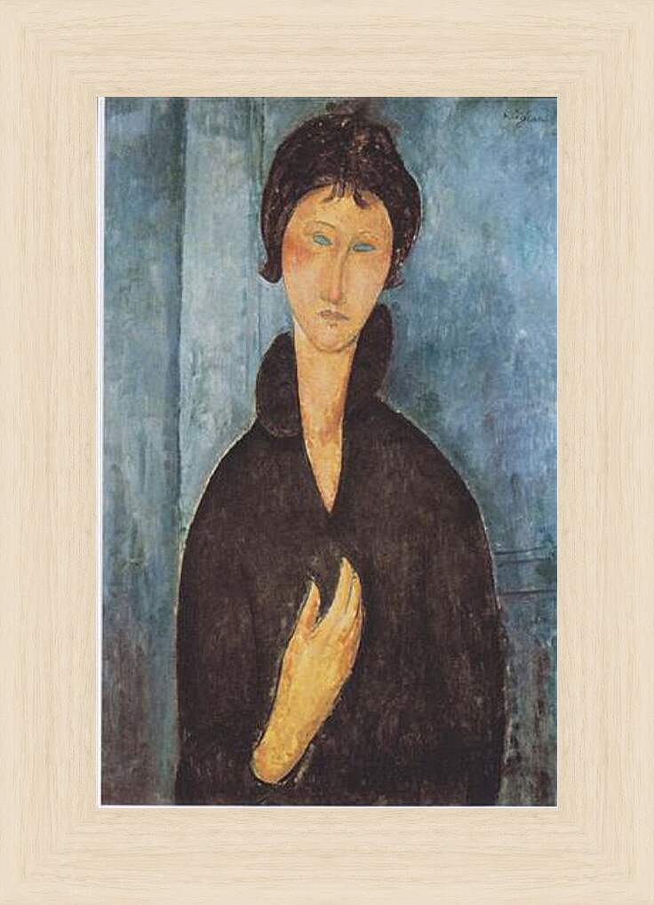 Картина в раме - Die frau mit blauen augen. Женщина с голубыми глазами. Амедео Модильяни