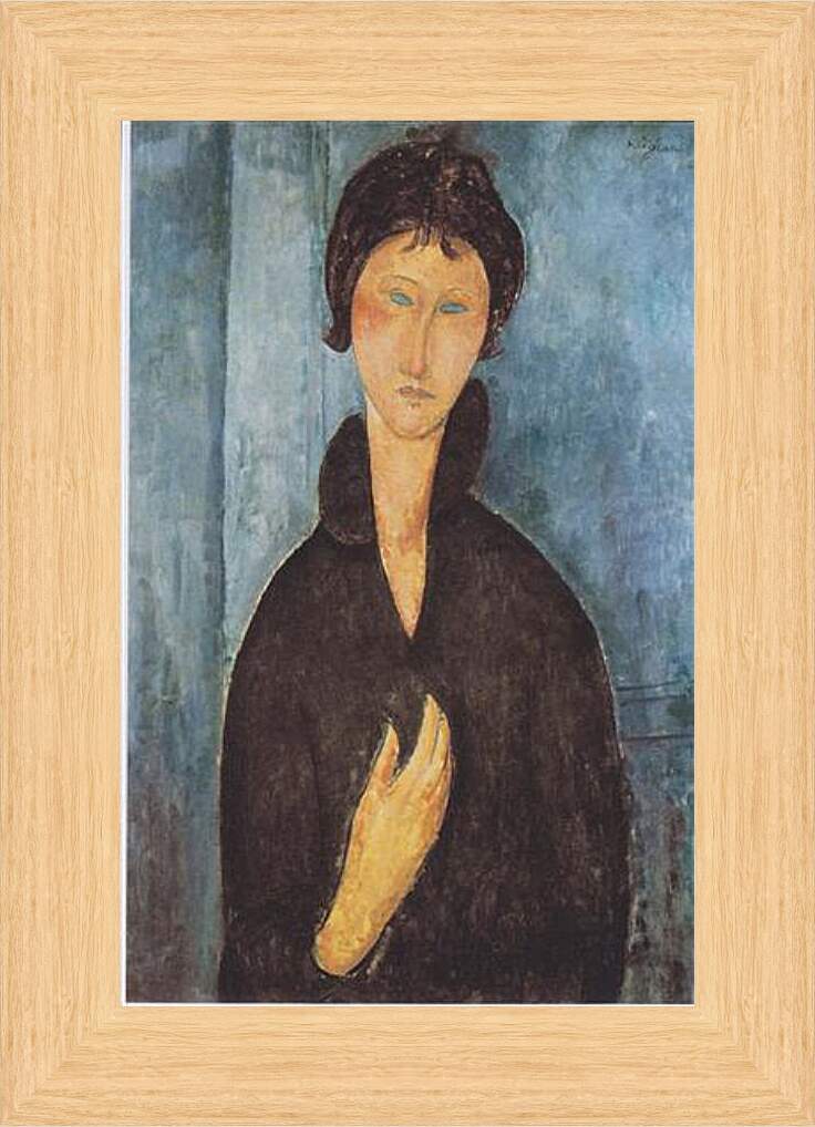 Картина в раме - Die frau mit blauen augen. Женщина с голубыми глазами. Амедео Модильяни