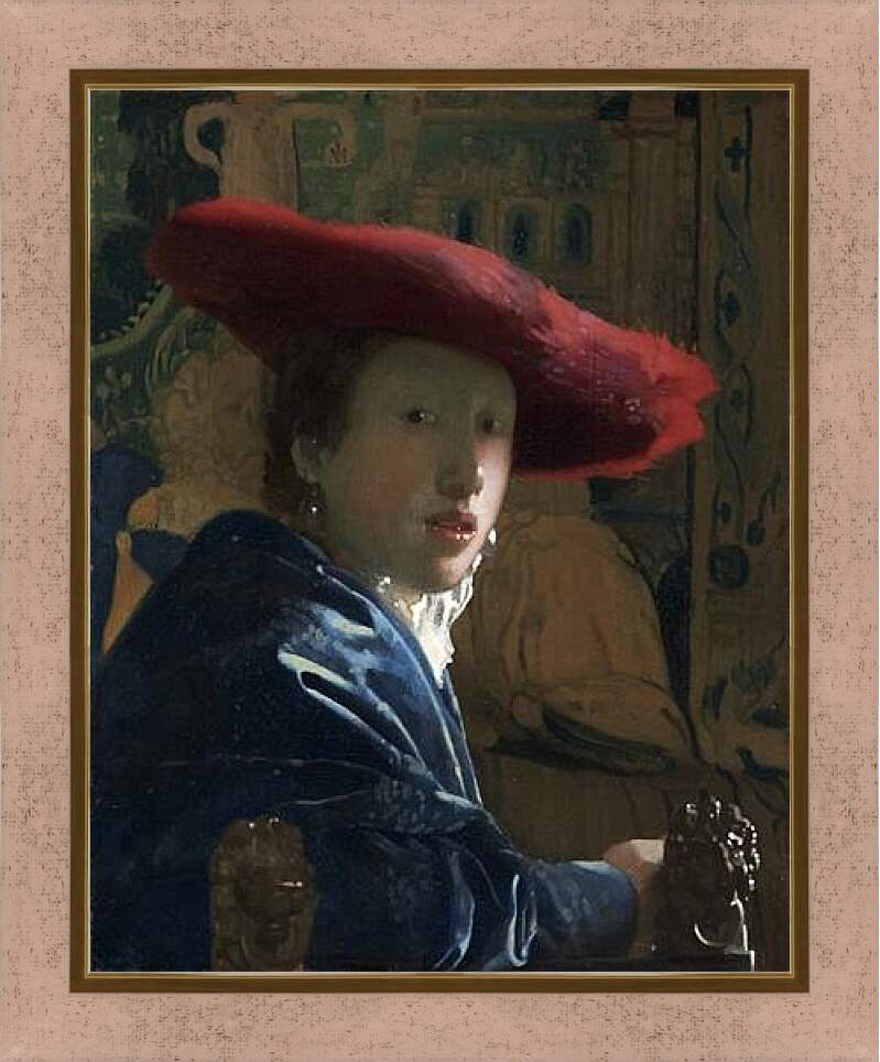 Картина в раме - The girl with the red hat. Ян (Йоханнес) Вермеер