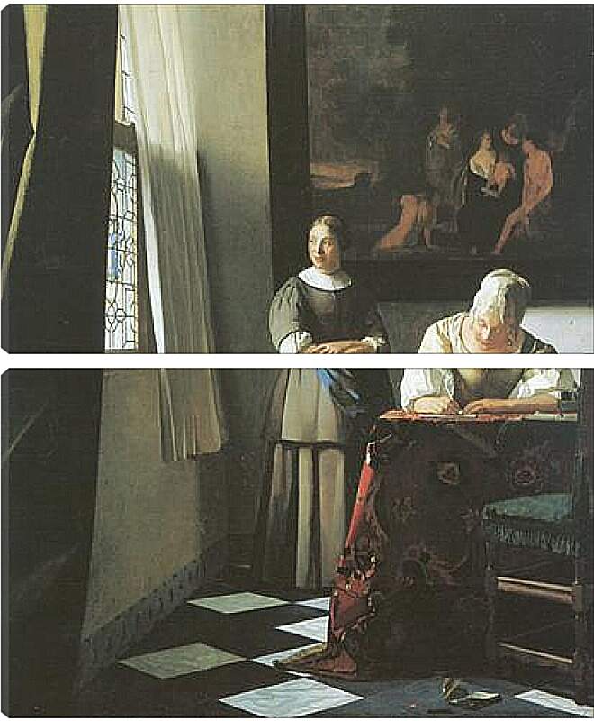 Модульная картина - Lady writing a letter with her maid. Ян (Йоханнес) Вермеер