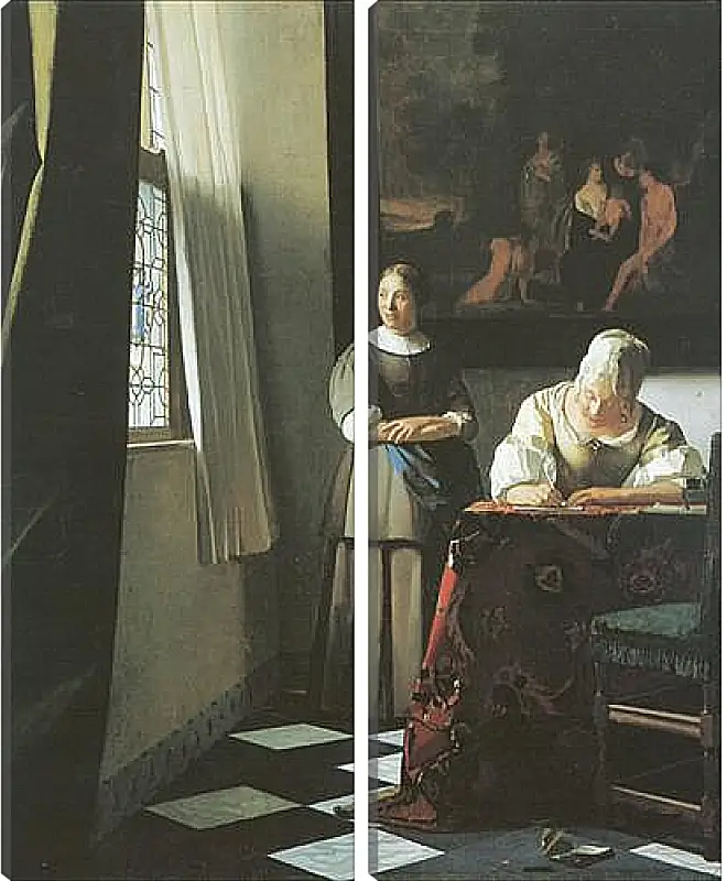 Модульная картина - Lady writing a letter with her maid. Ян (Йоханнес) Вермеер