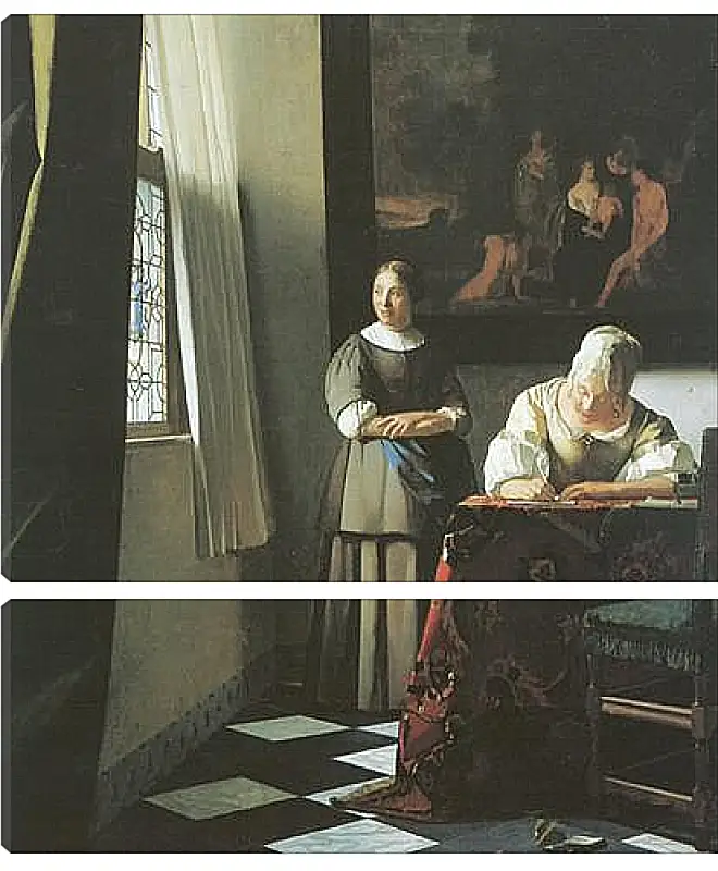 Модульная картина - Lady writing a letter with her maid. Ян (Йоханнес) Вермеер