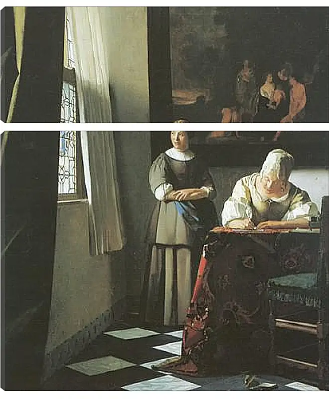 Модульная картина - Lady writing a letter with her maid. Ян (Йоханнес) Вермеер