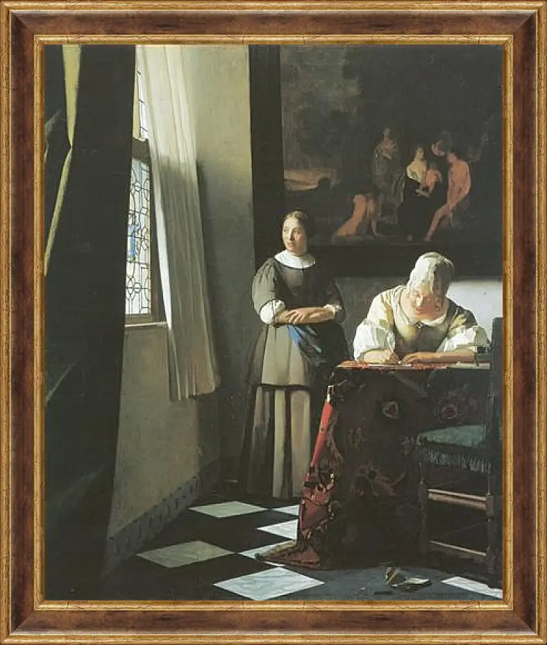 Картина в раме - Lady writing a letter with her maid. Ян (Йоханнес) Вермеер