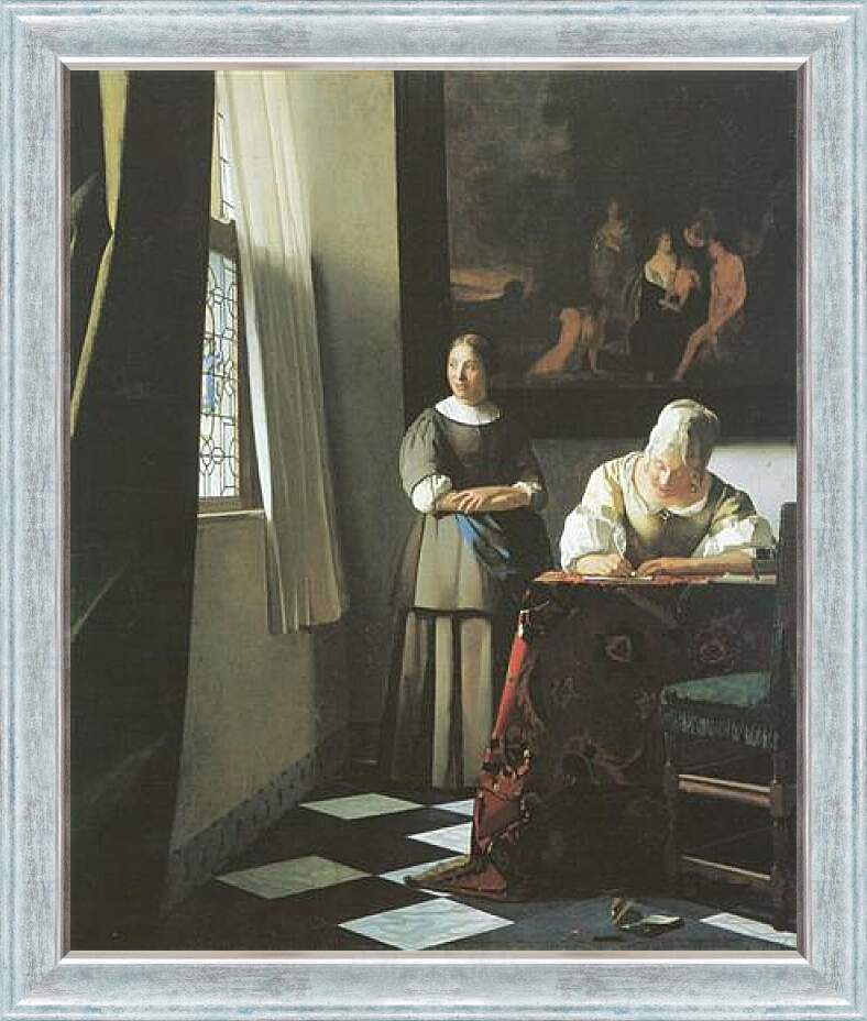 Картина в раме - Lady writing a letter with her maid. Ян (Йоханнес) Вермеер