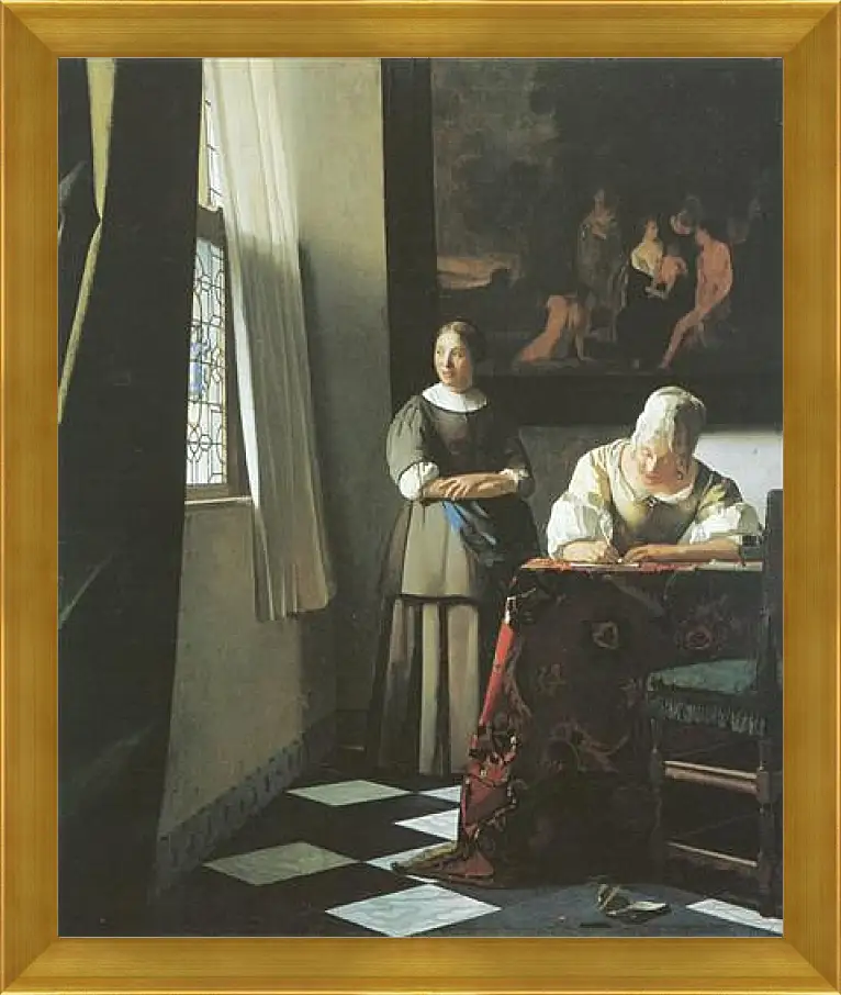 Картина в раме - Lady writing a letter with her maid. Ян (Йоханнес) Вермеер