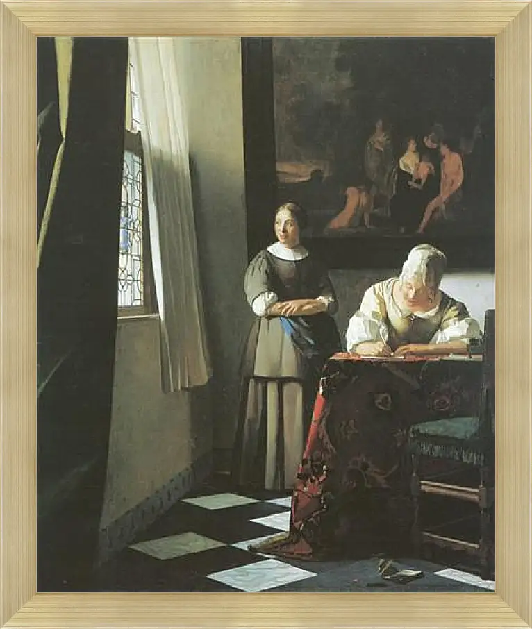 Картина в раме - Lady writing a letter with her maid. Ян (Йоханнес) Вермеер