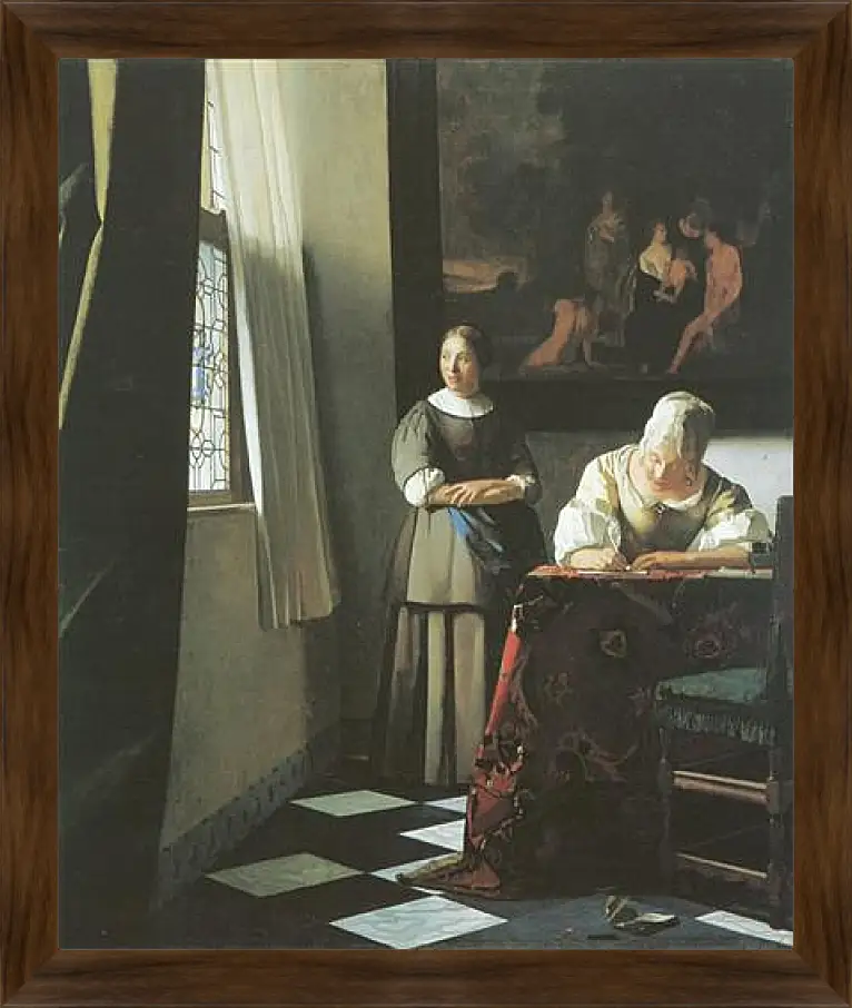 Картина в раме - Lady writing a letter with her maid. Ян (Йоханнес) Вермеер