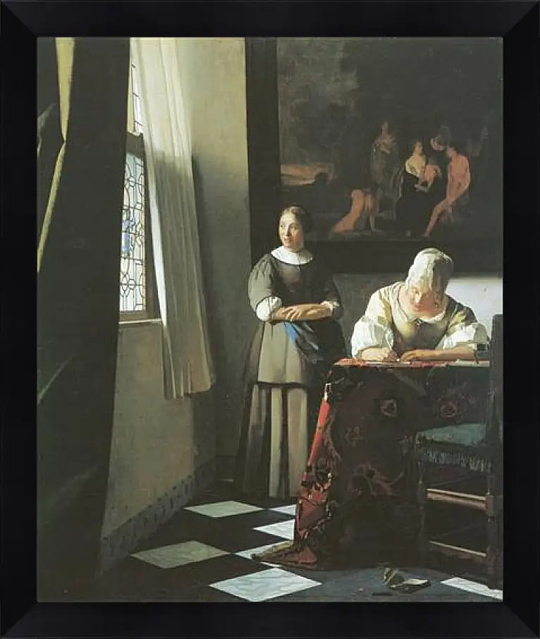 Картина в раме - Lady writing a letter with her maid. Ян (Йоханнес) Вермеер