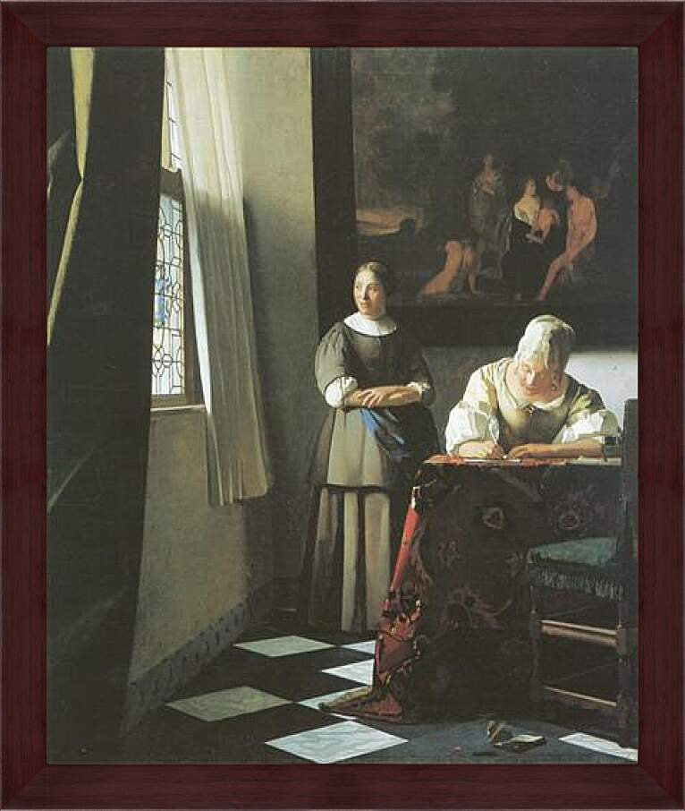 Картина в раме - Lady writing a letter with her maid. Ян (Йоханнес) Вермеер