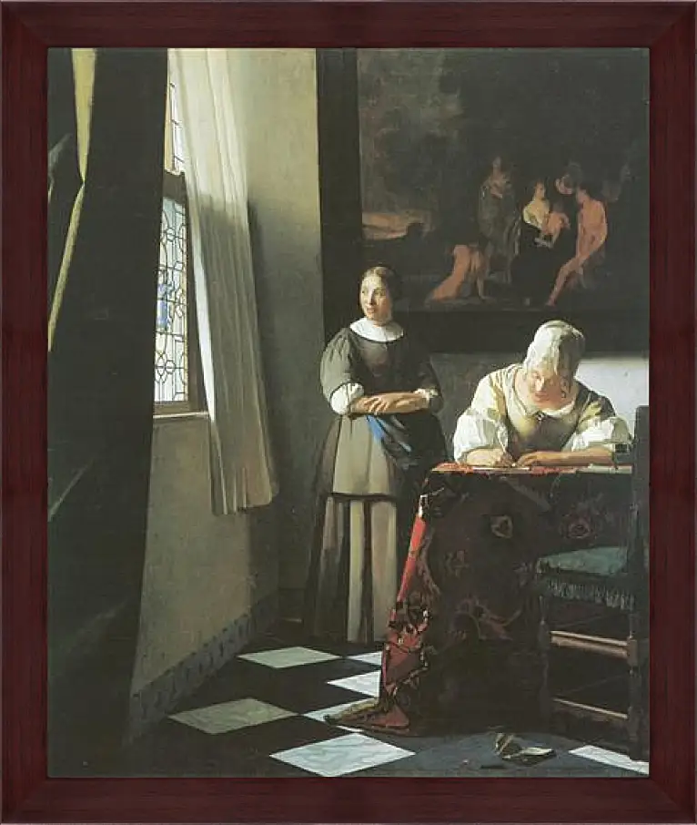 Картина в раме - Lady writing a letter with her maid. Ян (Йоханнес) Вермеер