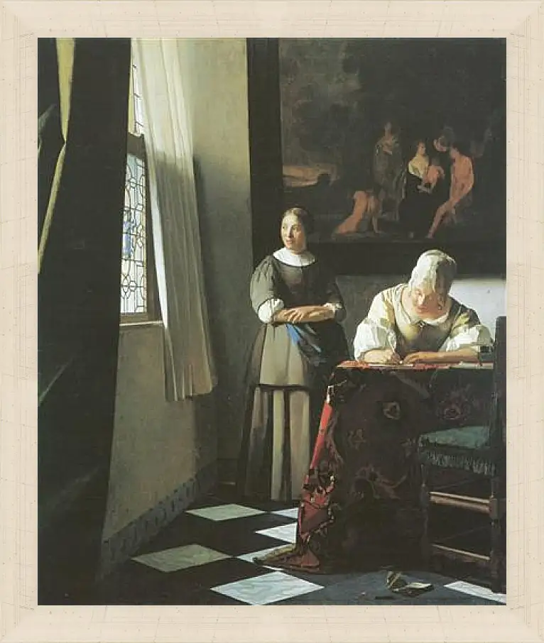 Картина в раме - Lady writing a letter with her maid. Ян (Йоханнес) Вермеер