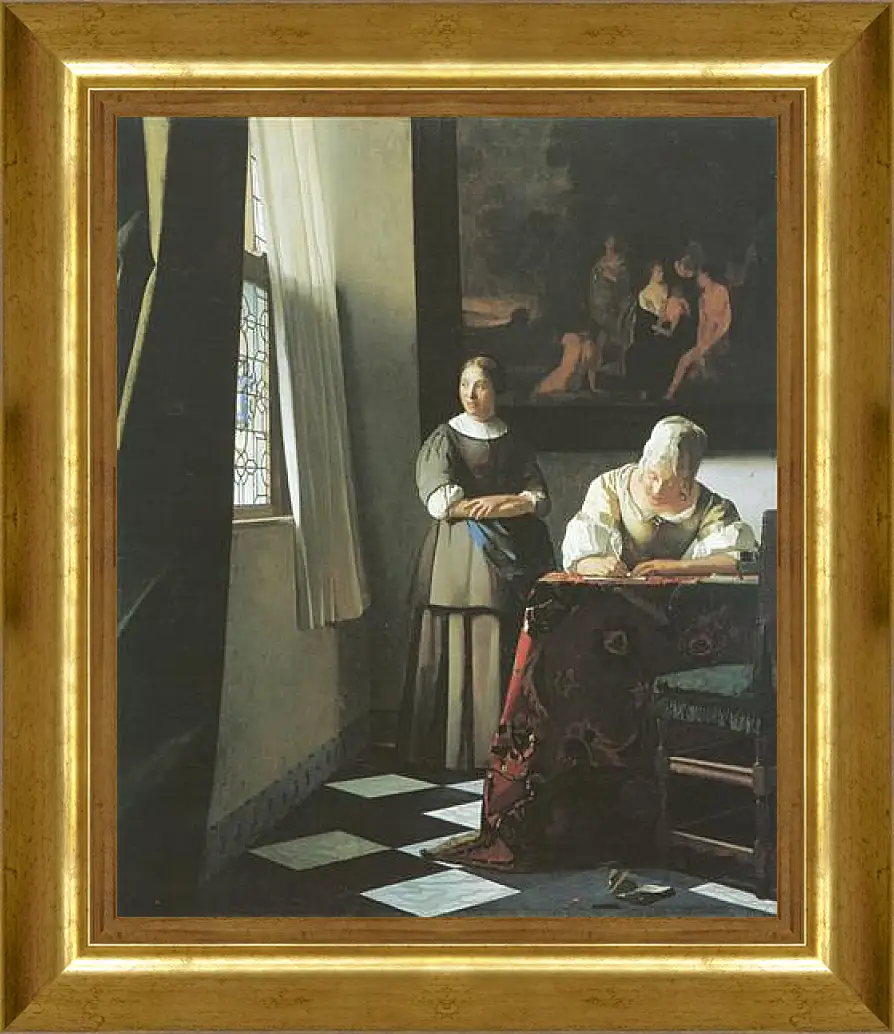 Картина в раме - Lady writing a letter with her maid. Ян (Йоханнес) Вермеер