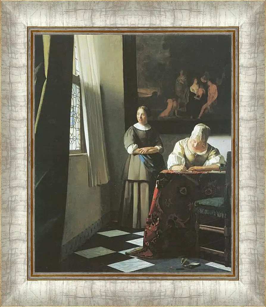 Картина в раме - Lady writing a letter with her maid. Ян (Йоханнес) Вермеер