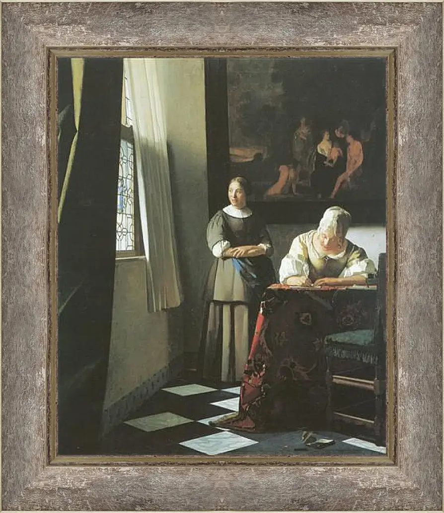 Картина в раме - Lady writing a letter with her maid. Ян (Йоханнес) Вермеер