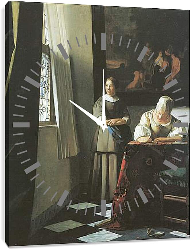 Часы картина - Lady writing a letter with her maid. Ян (Йоханнес) Вермеер