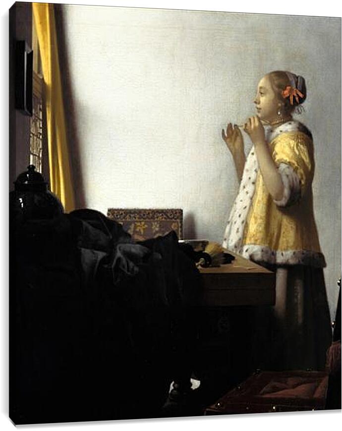 Постер и плакат - Young Woman with a Pearl Necklace. Ян (Йоханнес) Вермеер