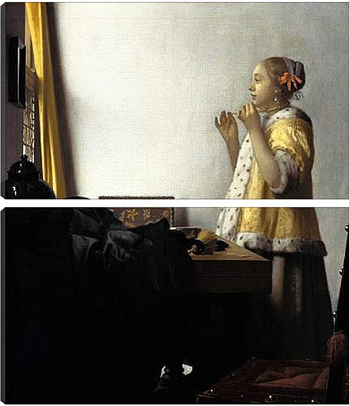 Модульная картина - Young Woman with a Pearl Necklace. Ян (Йоханнес) Вермеер