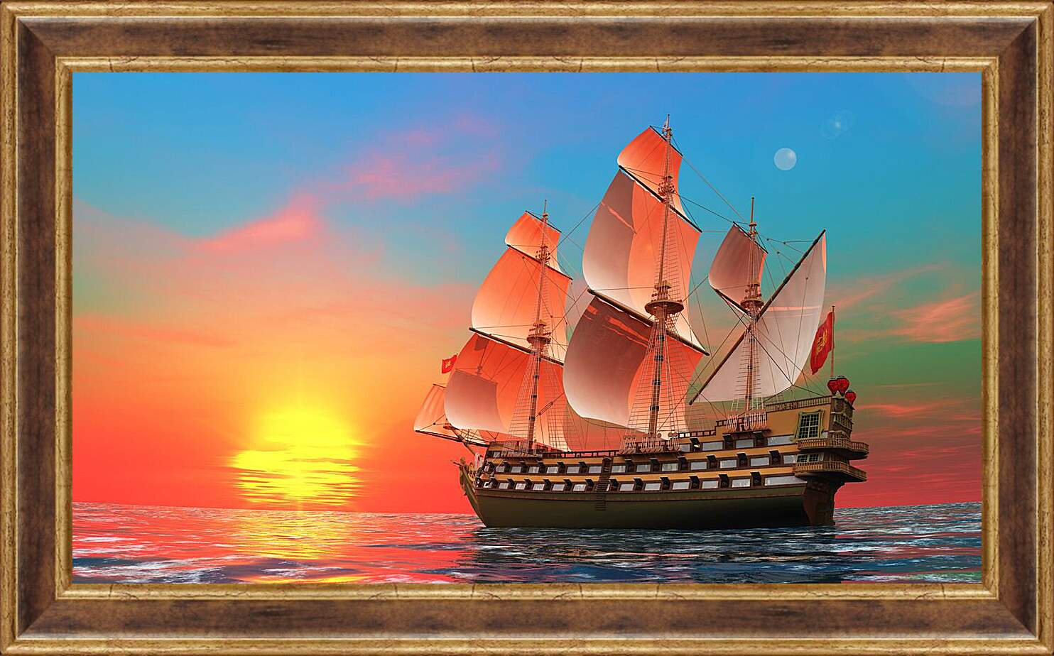 Картина в раме - Парусный корабль
