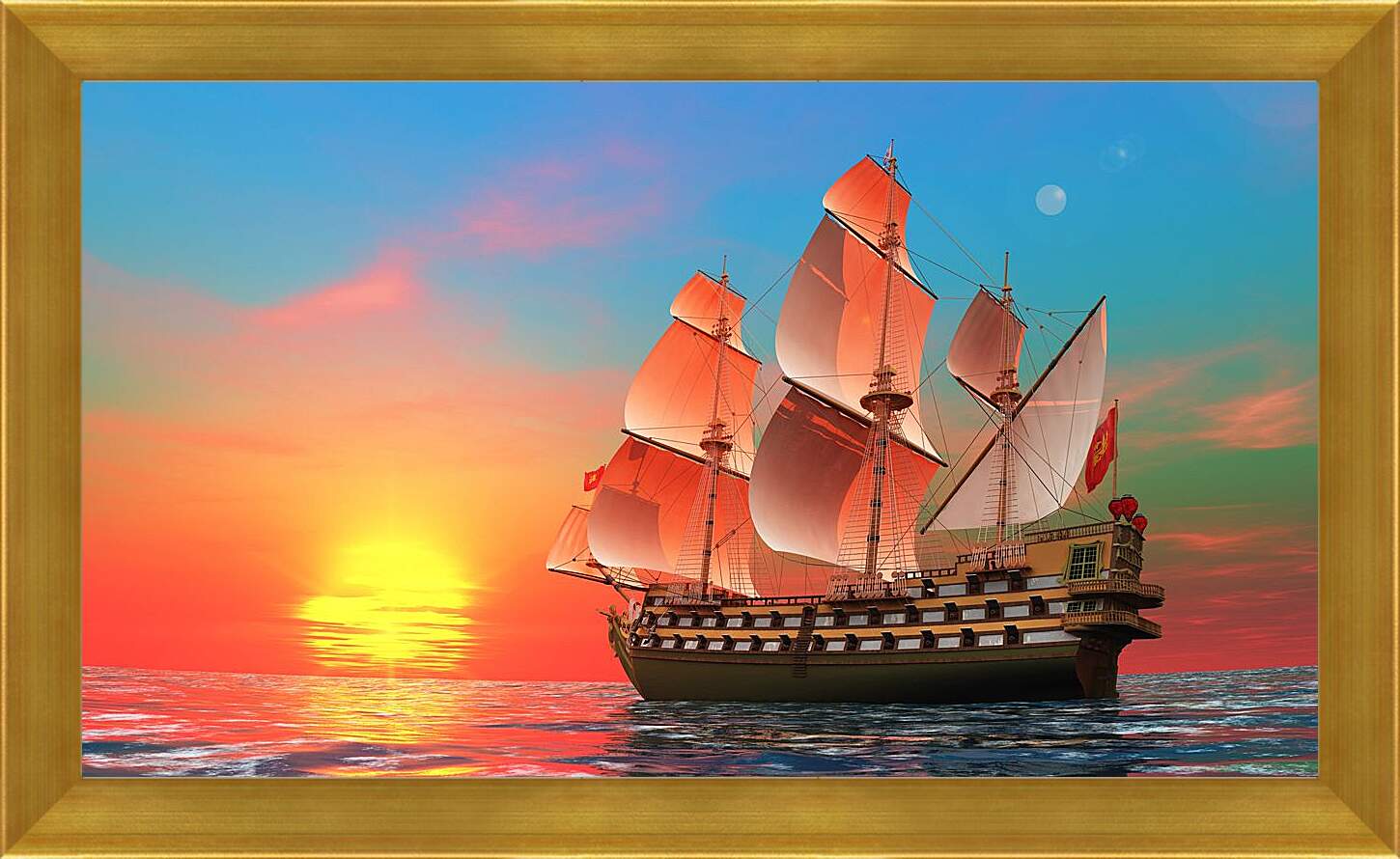 Картина в раме - Парусный корабль