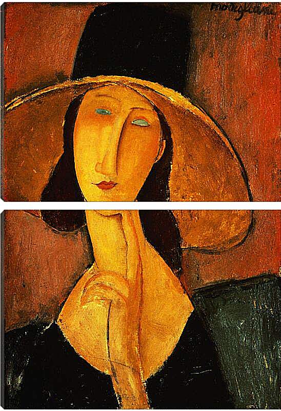 Модульная картина - Портрет Жанны Эбютерн в большой шляпе. Амедео Модильяни